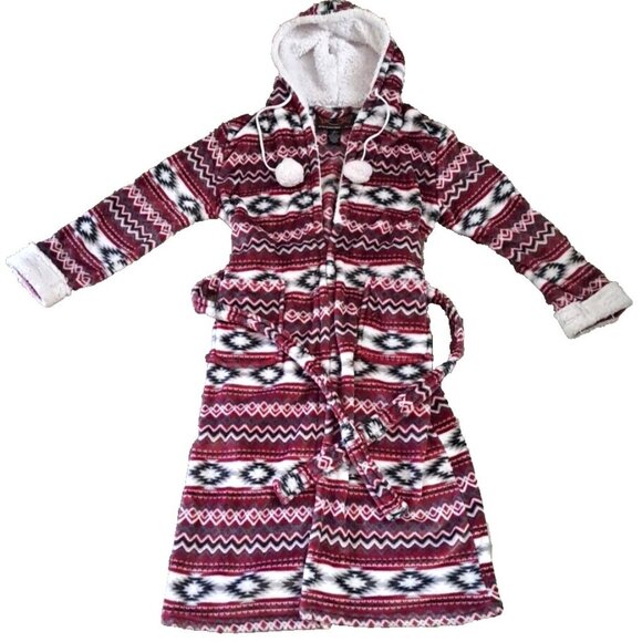Trail Crest Robe Womens Fleece Full Length Hooded Belt Southwest Aztec Pockets M - Picture 1 of 8